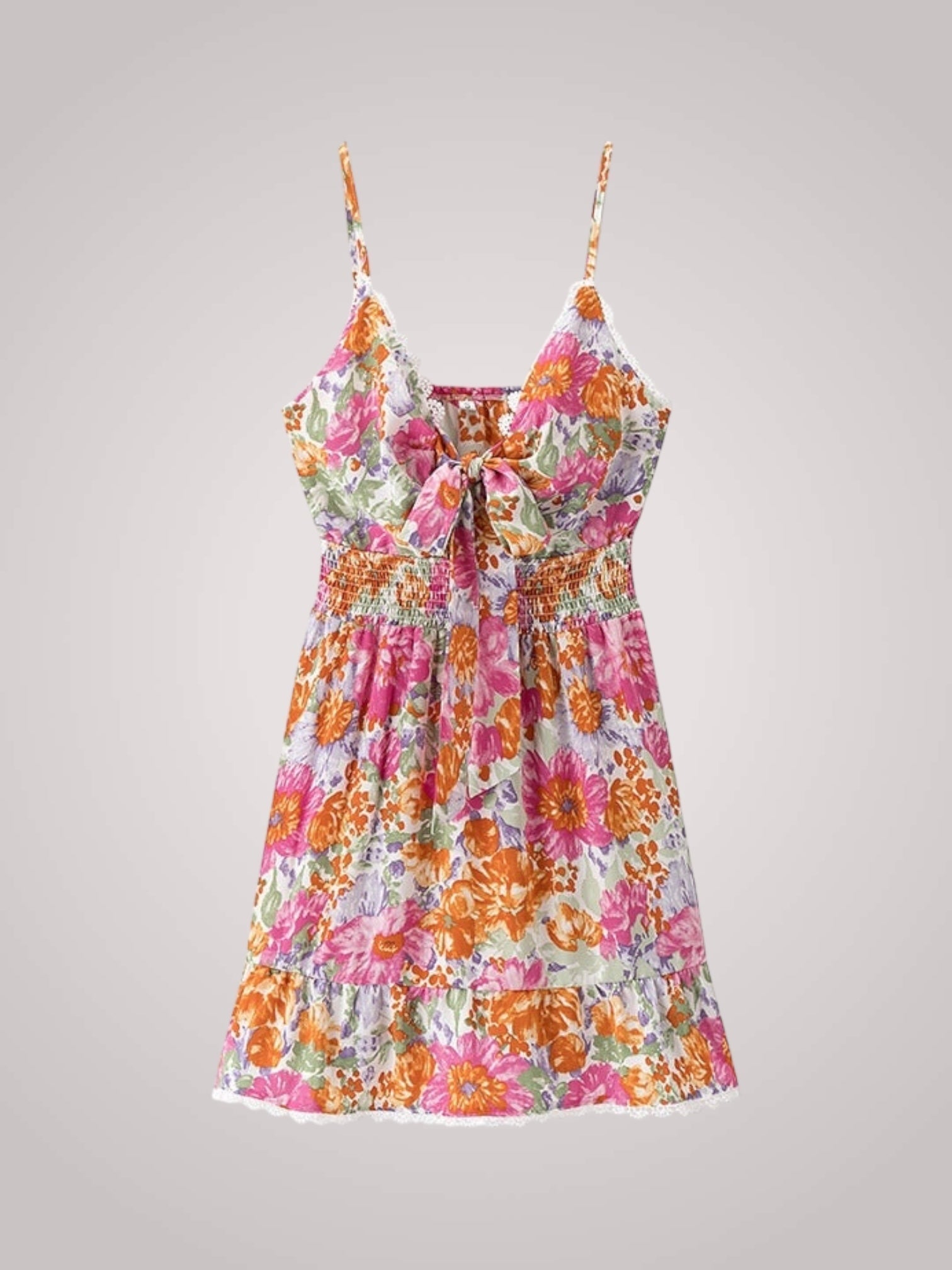 Robe courte à fleurs avec nœud