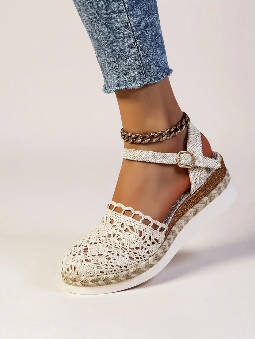 Dámské sandály na klínku - espadrilky s kotníkovým páskem - volný čas