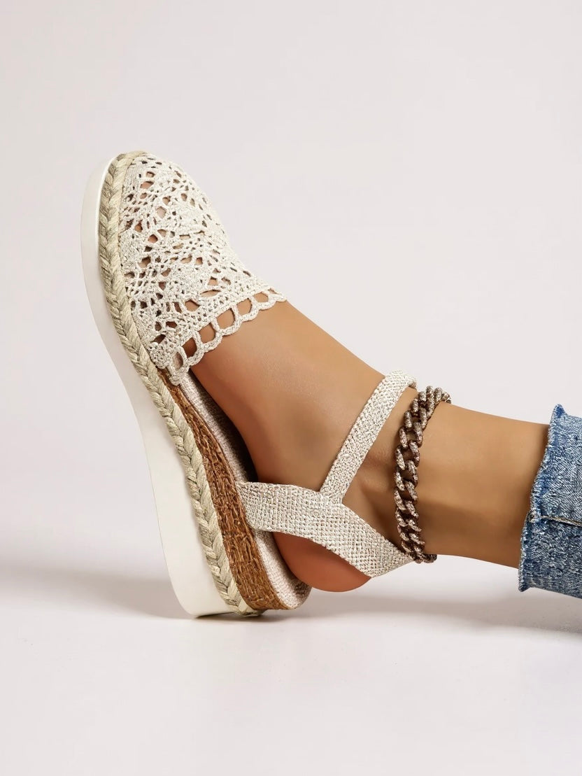 Dámské sandály na klínku - espadrilky s kotníkovým páskem - volný čas