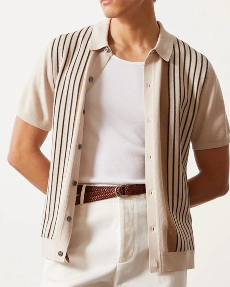 Polo de Punto a Rayas para Hombre con Mangas Cortas, Botones y Cuello Clásico