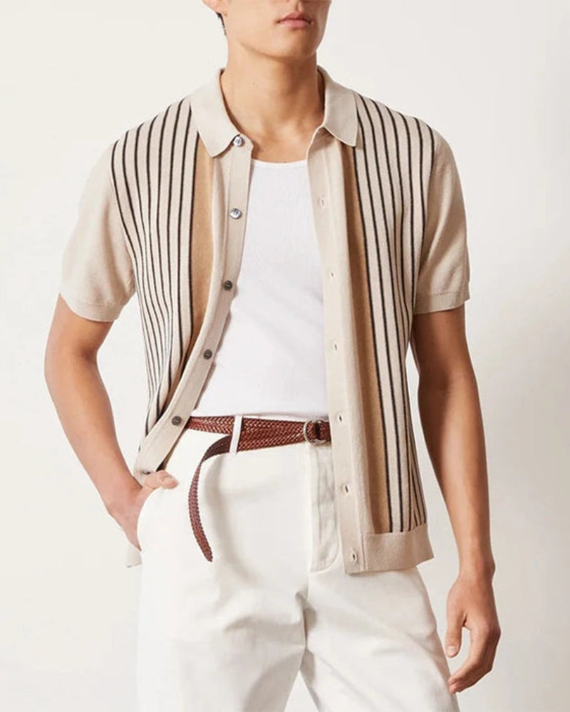 Polo de Punto a Rayas para Hombre con Mangas Cortas, Botones y Cuello Clásico