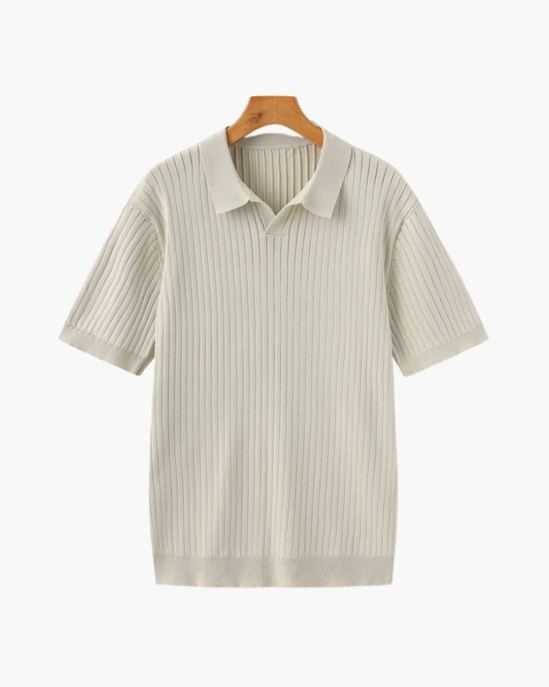 Pánské polo z žebrovaného úpletu s krátkými rukávy a otevřeným límečkem, slim fit