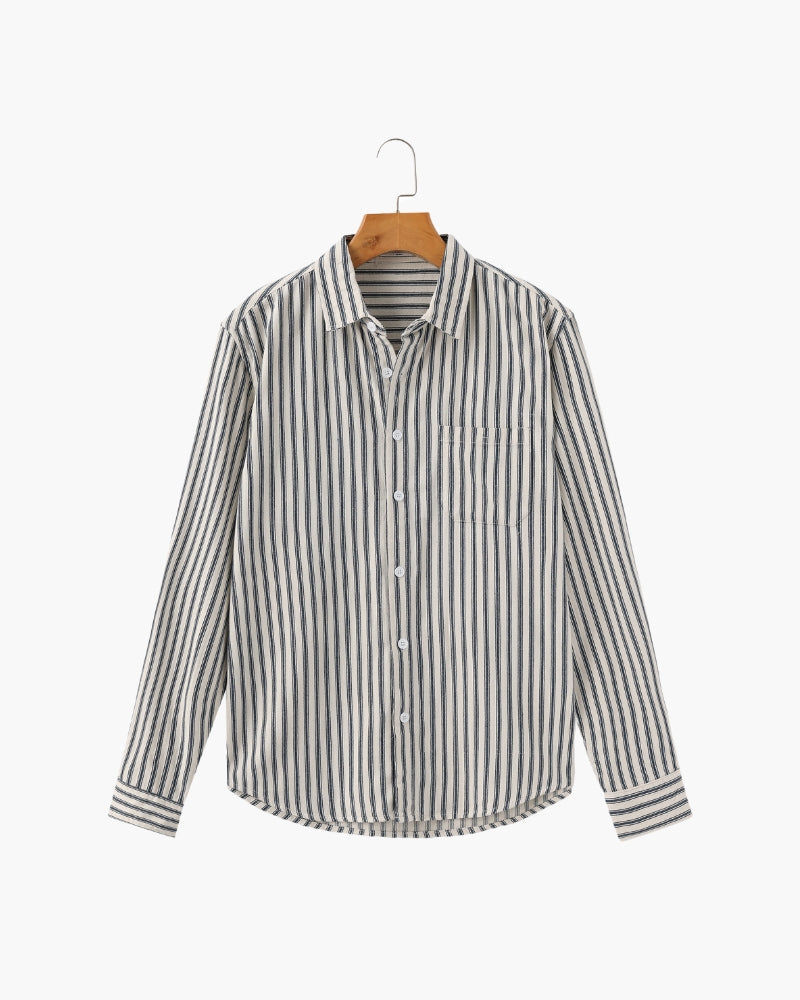 Striped Long Sleeve Shirt in Cotton Blend with Chest Pocket for Men