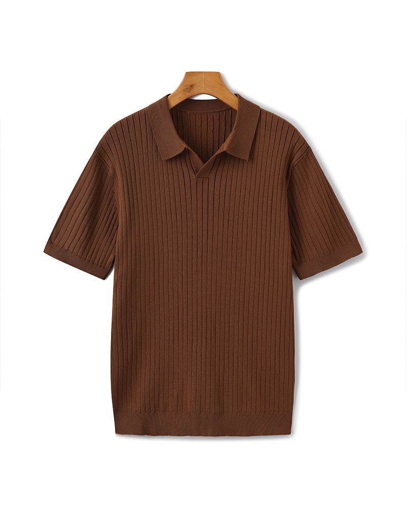 Pánské polo z žebrovaného úpletu s krátkými rukávy a otevřeným límečkem, slim fit