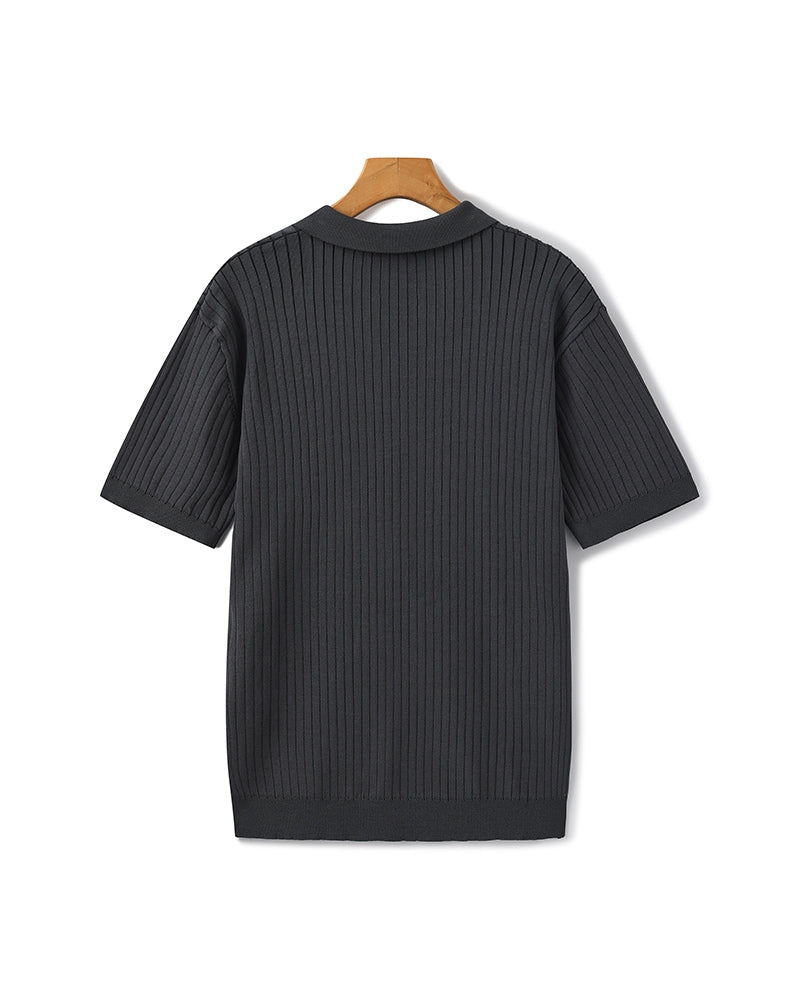 Pánské polo z žebrovaného úpletu s krátkými rukávy a otevřeným límečkem, slim fit