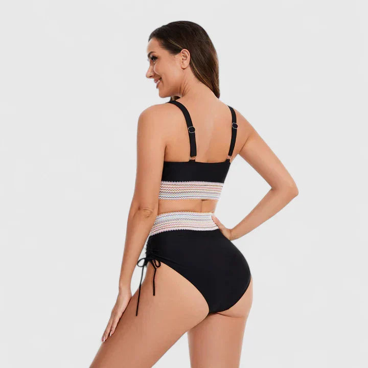 Set de baie două piese cu top halter și slip cu talie înaltă