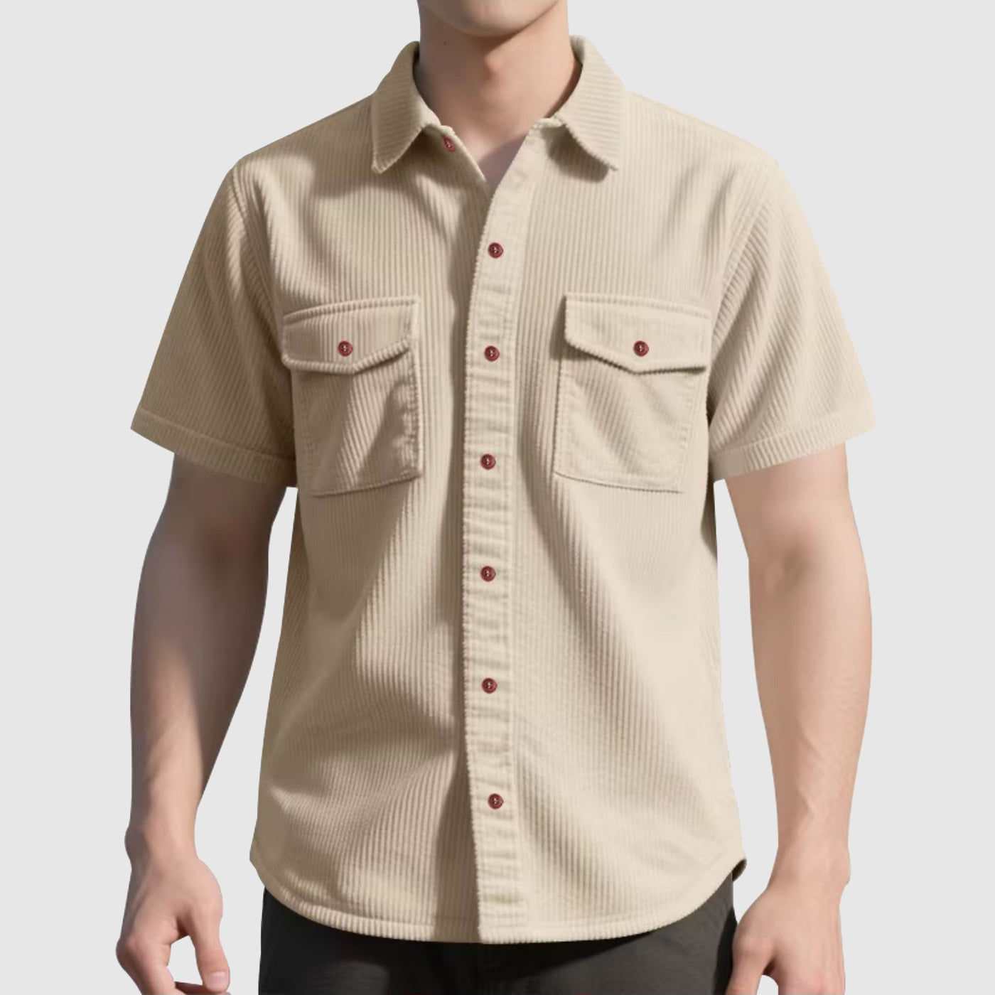 Chemise cargo pour hommes en velours côtelé à manches courtes et poches