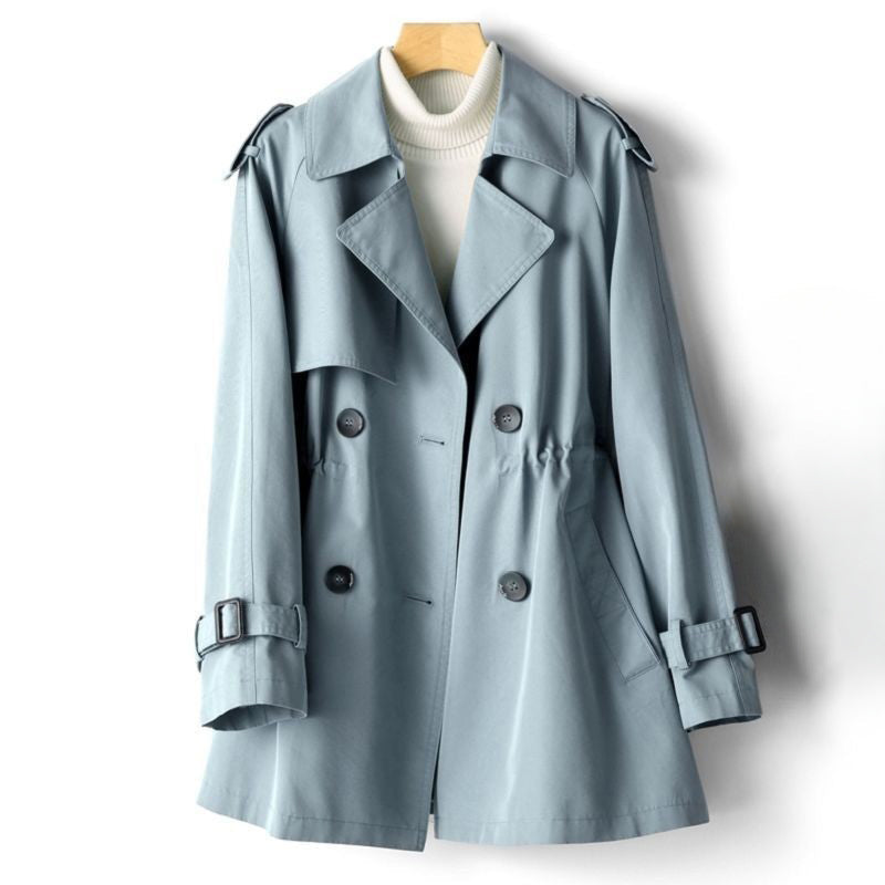 Trench-Coat Mi-Long en Polyester à Double Boutonnage et Col Rabattu pour Femme