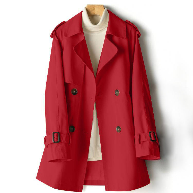 Trench-Coat Mi-Long en Polyester à Double Boutonnage et Col Rabattu pour Femme