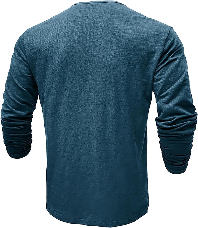 Langærmet T-shirt til mænd, hverdagsbrug, Henley-udskæring, komfortabel, åndbar og afslappet