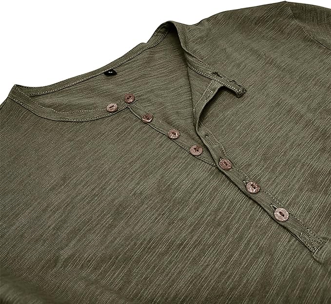 Langærmet T-shirt til mænd, hverdagsbrug, Henley-udskæring, komfortabel, åndbar og afslappet