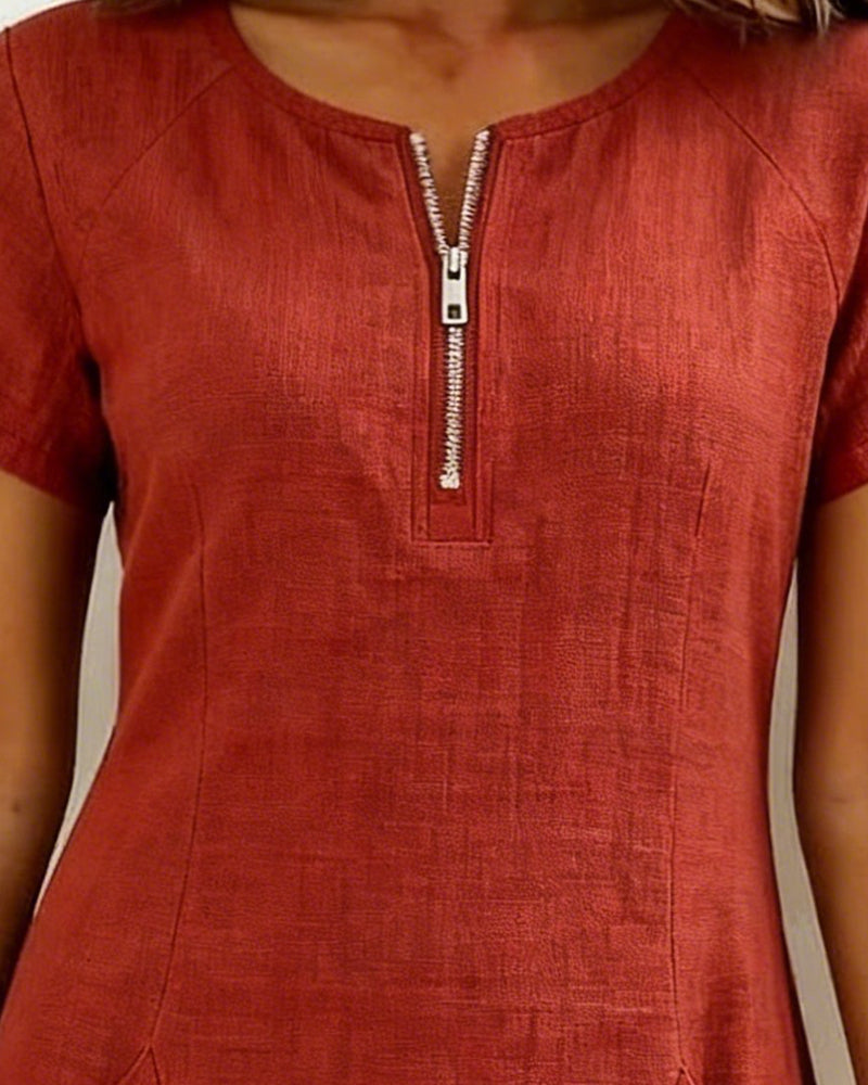 Robe Lin Femme Coupe À Fermeture Éclair