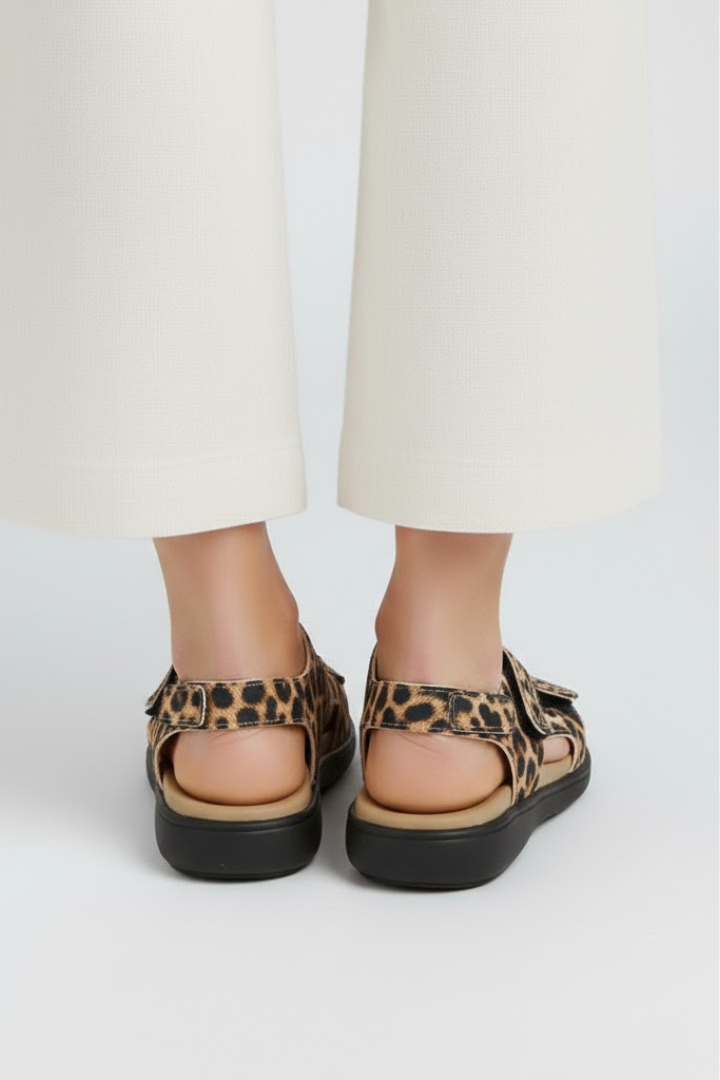 Sandales à Talons pour Femmes avec Brides Multiples et Imprimé Animal