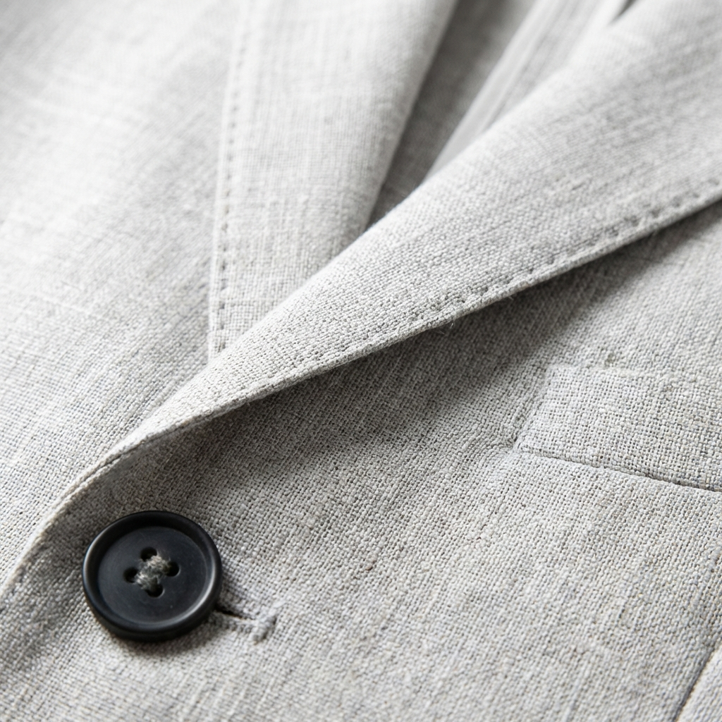 Costume deux pièces pour homme en lin avec blazer à boutonnage simple et revers