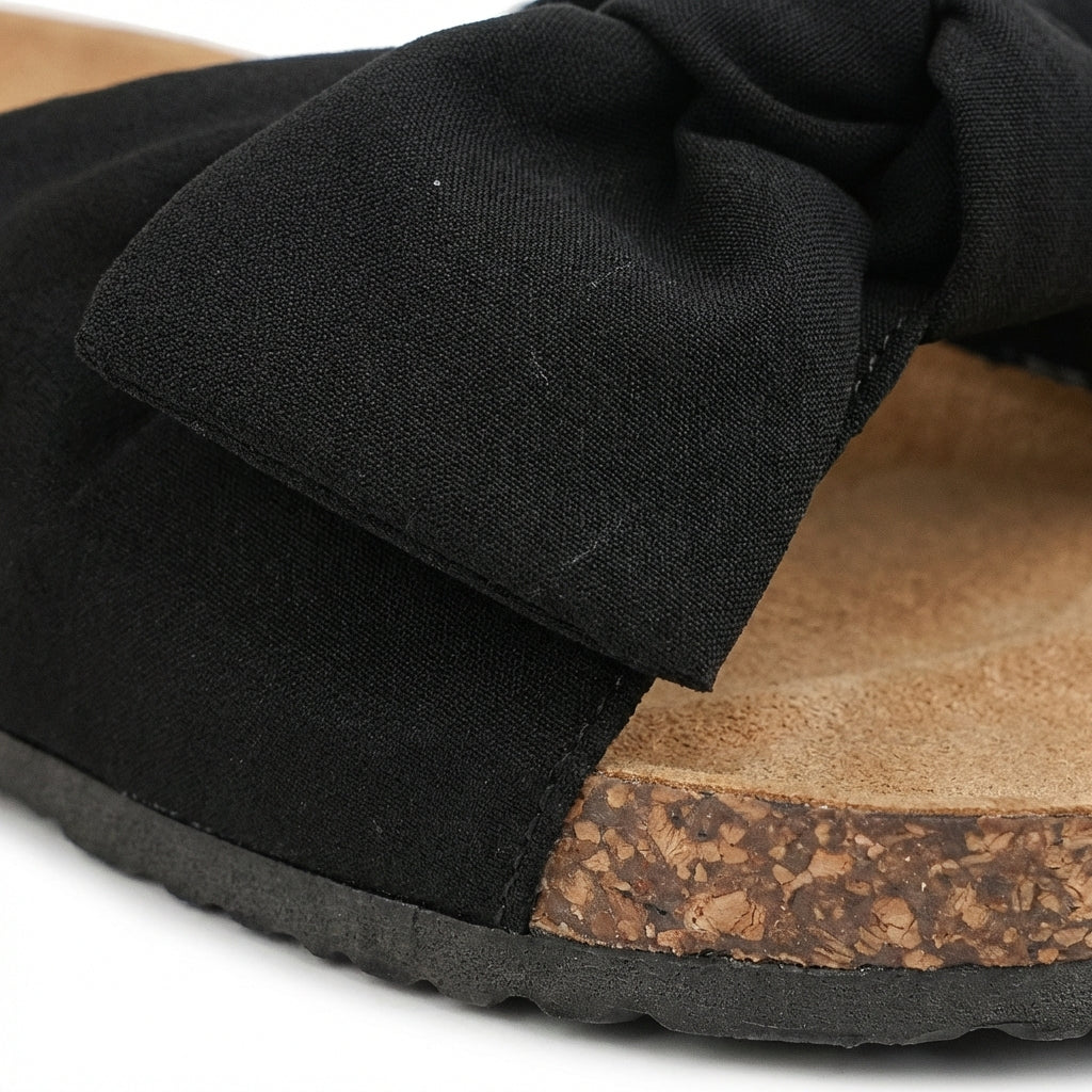 Mules Plates à Noeud Décoratif avec Semelle en Liège et Caoutchouc pour Femme