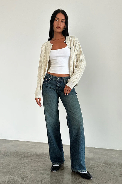 Low-Rise Straight Jeans in Stretch Denim for Women, Casual Fit
