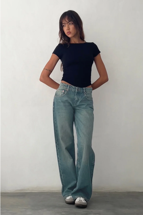 Low-Rise Straight Jeans in Stretch Denim for Women, Casual Fit