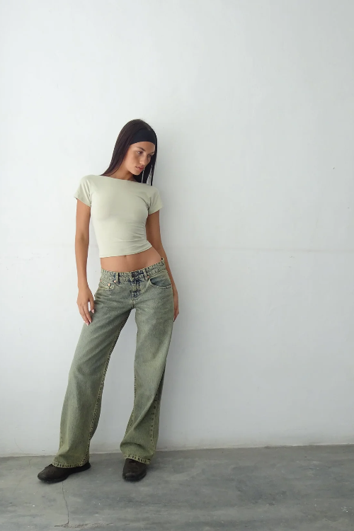 Low-Rise Straight Jeans in Stretch Denim for Women, Casual Fit