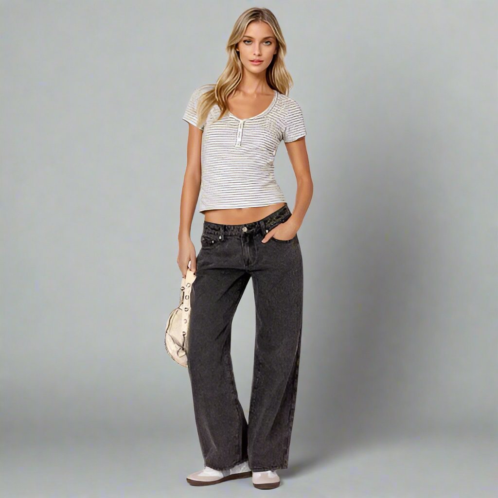 Low-Rise Straight Jeans in Stretch Denim for Women, Casual Fit