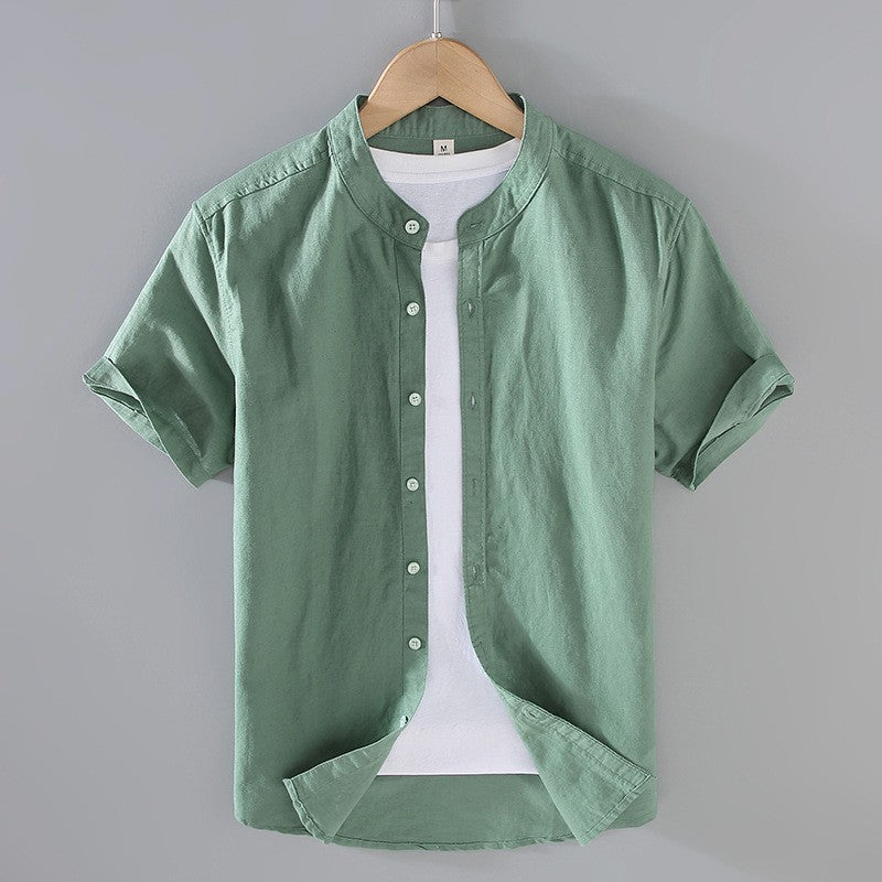 Chemise en lin homme — col officier manches courtes — tenue de plage