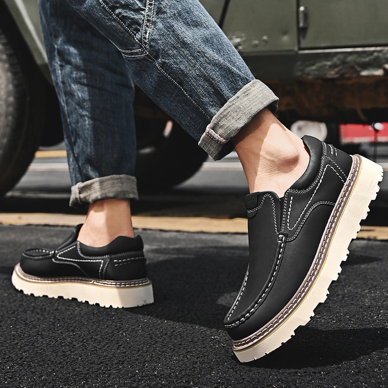 Men's leather moccasins — non-slip rubber sole — city style