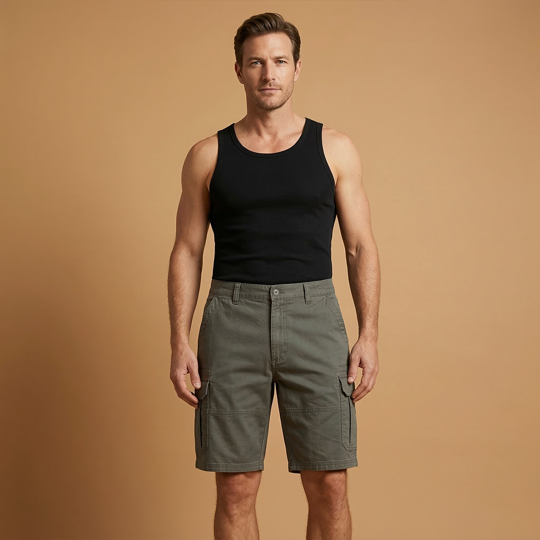Bermuda cargo masculina curta | bermuda casual com bolsos para praia