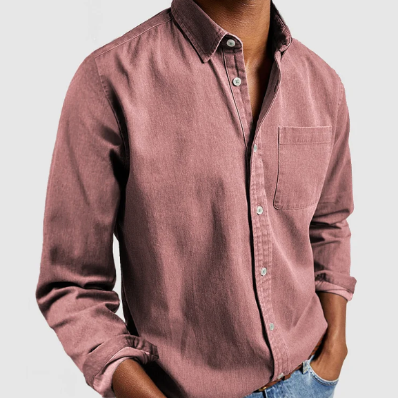Chemise décontractée à manches longues pour homme avec col classique et poche