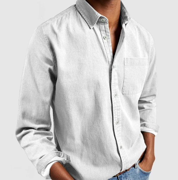 Chemise décontractée à manches longues pour homme avec col classique et poche