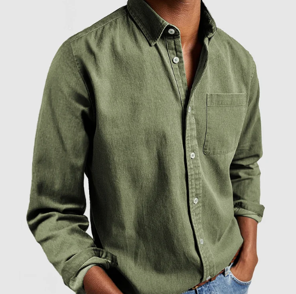 Chemise décontractée à manches longues pour homme avec col classique et poche