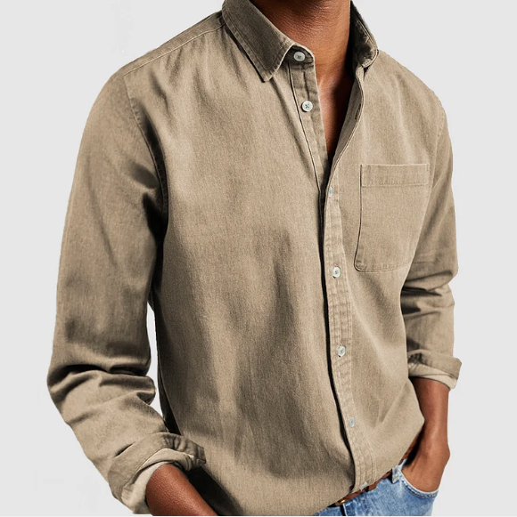 Chemise décontractée à manches longues pour homme avec col classique et poche