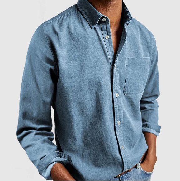 Chemise décontractée à manches longues pour homme avec col classique et poche