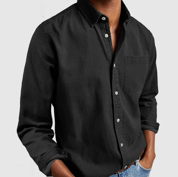 Chemise décontractée à manches longues pour homme avec col classique et poche