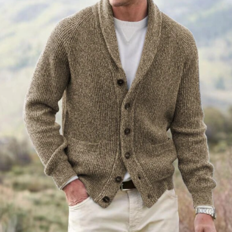 Gilet en maille pour homme avec col châle et fermeture boutonnée classique