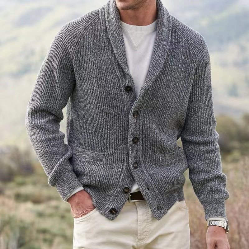 Gilet en maille pour homme avec col châle et fermeture boutonnée classique