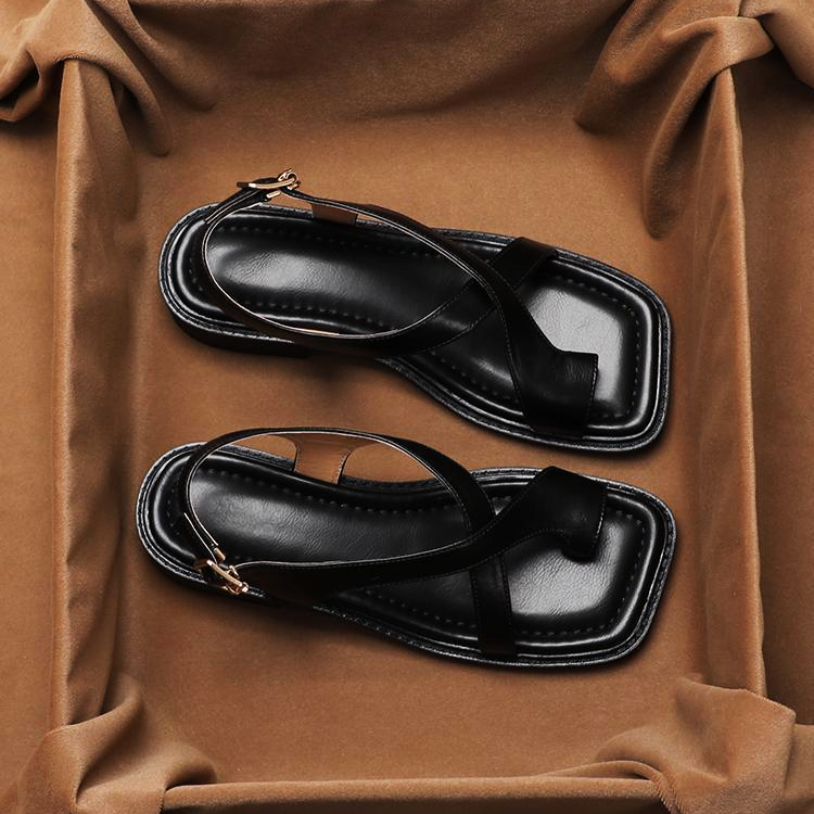 Sandales Plates à Brides Croisées et Semelle en Caoutchouc pour Femme