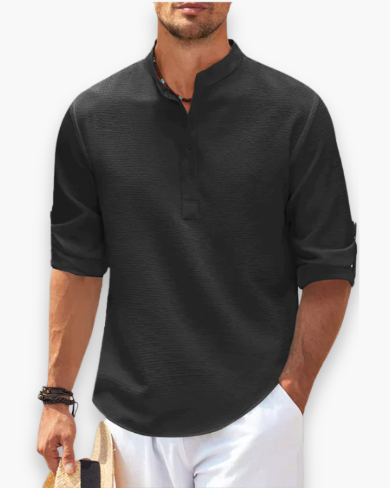 Men's breathable linen shirt with mandarin collar