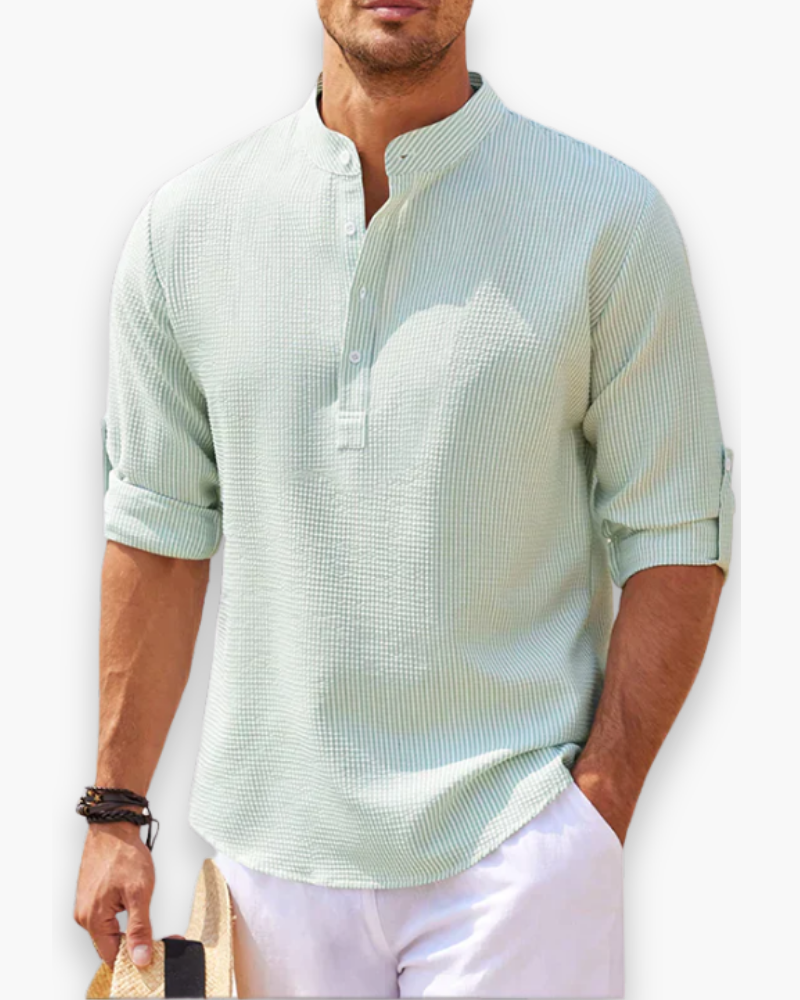 Men's breathable linen shirt with mandarin collar