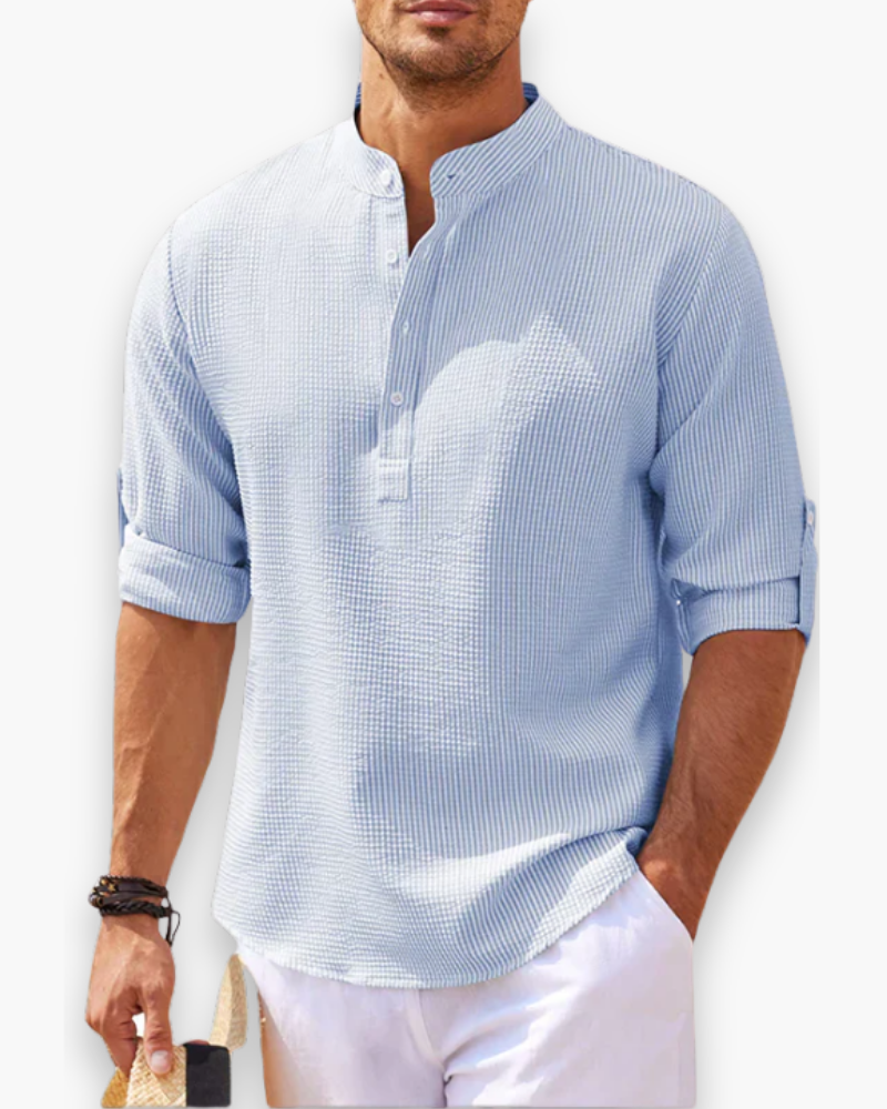 Men's breathable linen shirt with mandarin collar