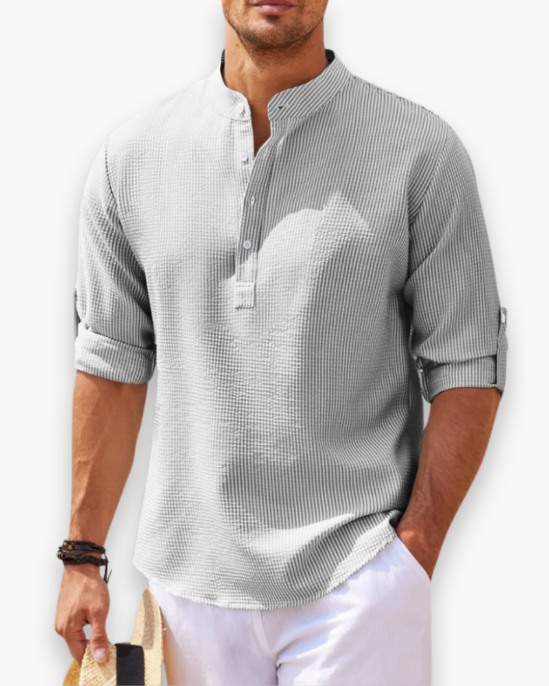 Men's breathable linen shirt with mandarin collar