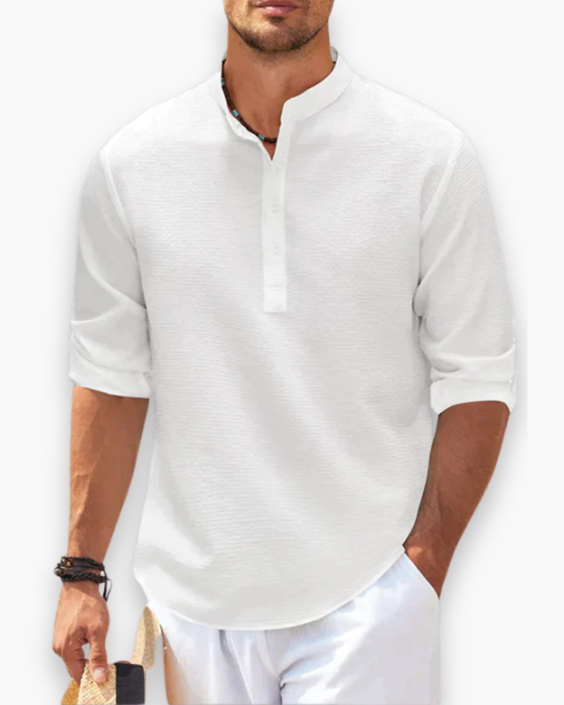 Men's breathable linen shirt with mandarin collar