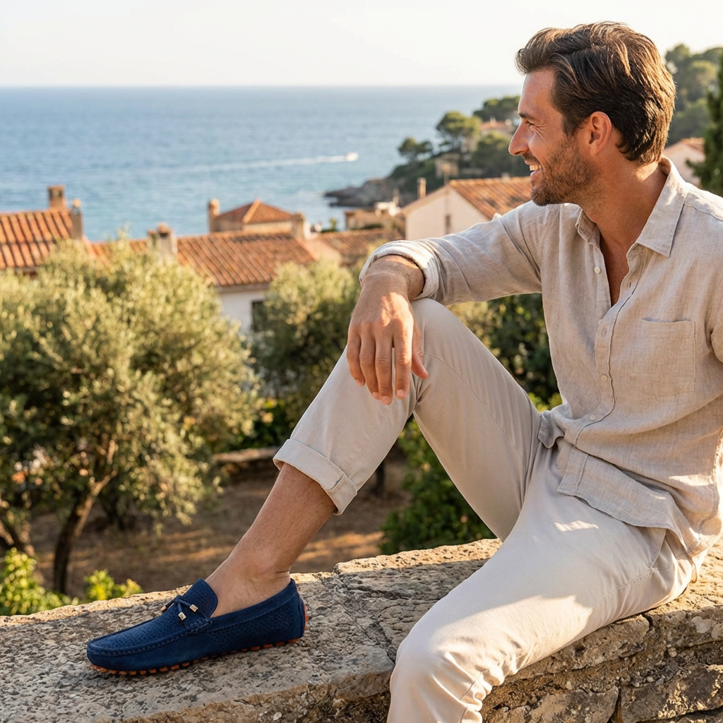 Mocassins de Conduite pour Homme en Cuir Véritable avec Semelle à Picots