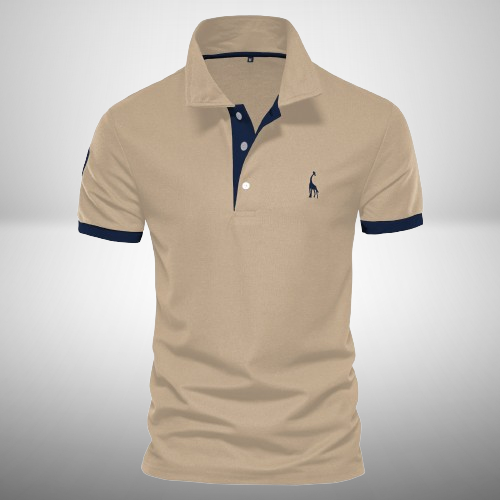 Tricou polo pentru bărbați din bumbac piqué — design cu broderie girafă