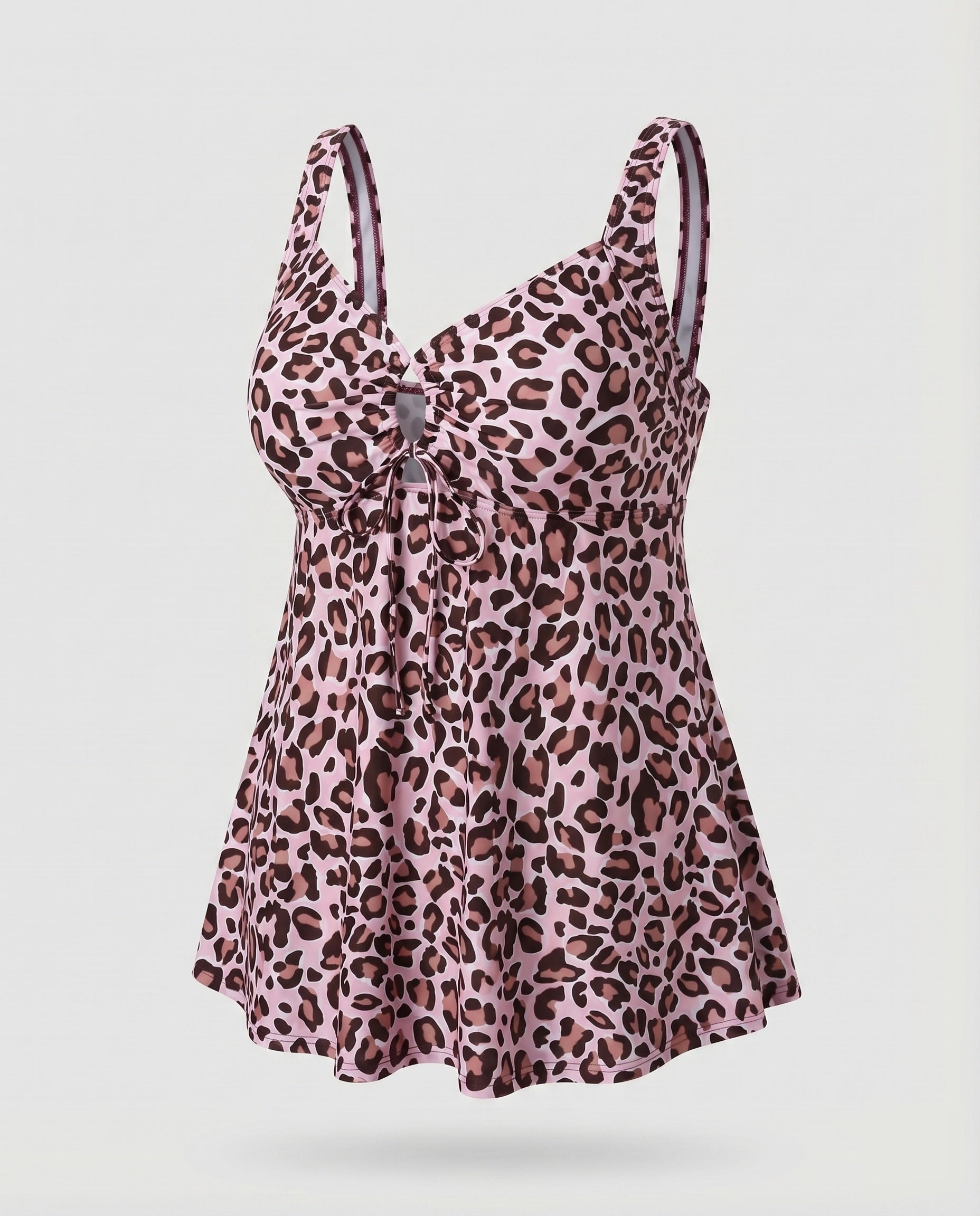 Top de Tankini de Cintura Alta con Dobladillo Trapecio y Detalle de Lazo