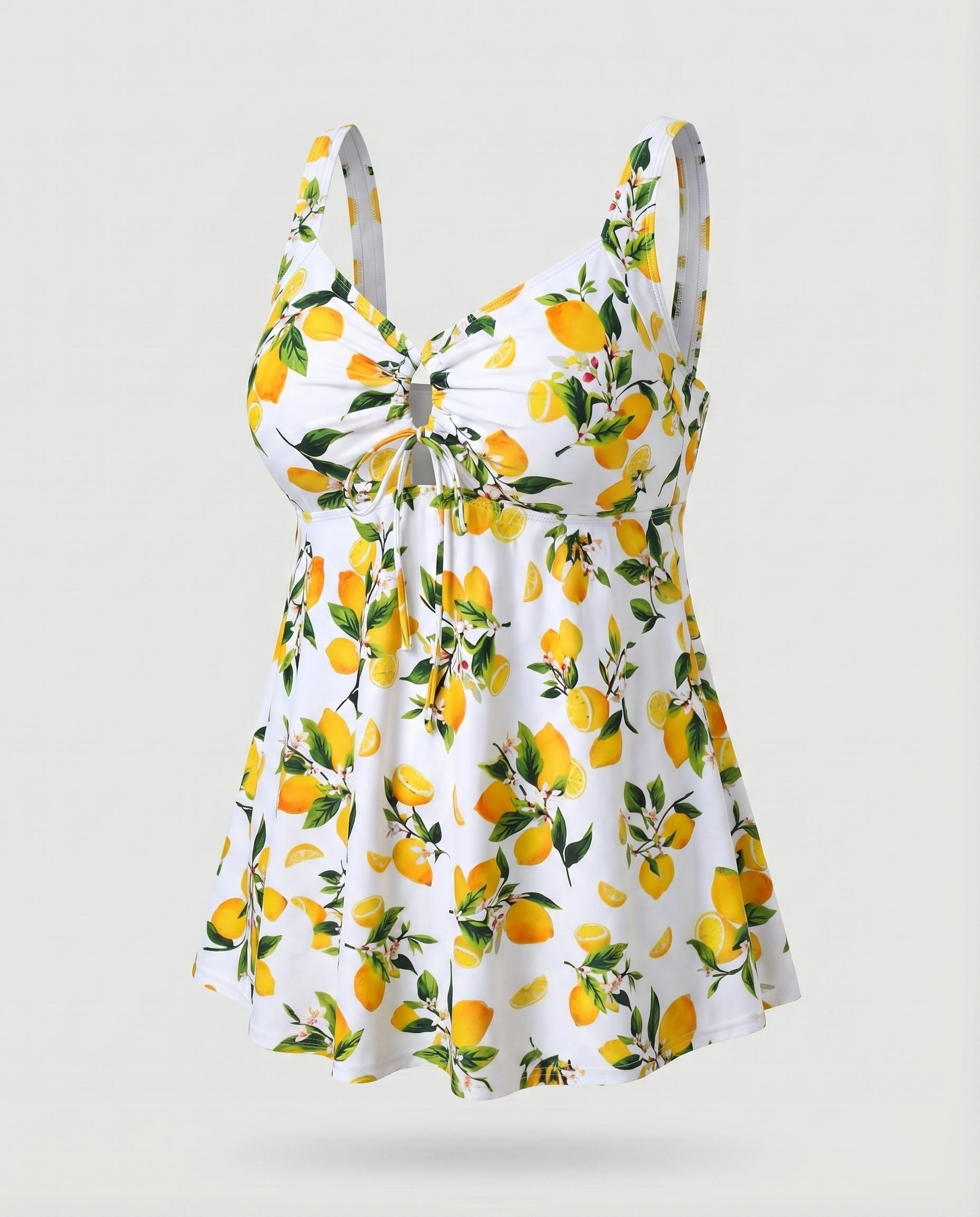 Top de Tankini de Cintura Alta con Dobladillo Trapecio y Detalle de Lazo