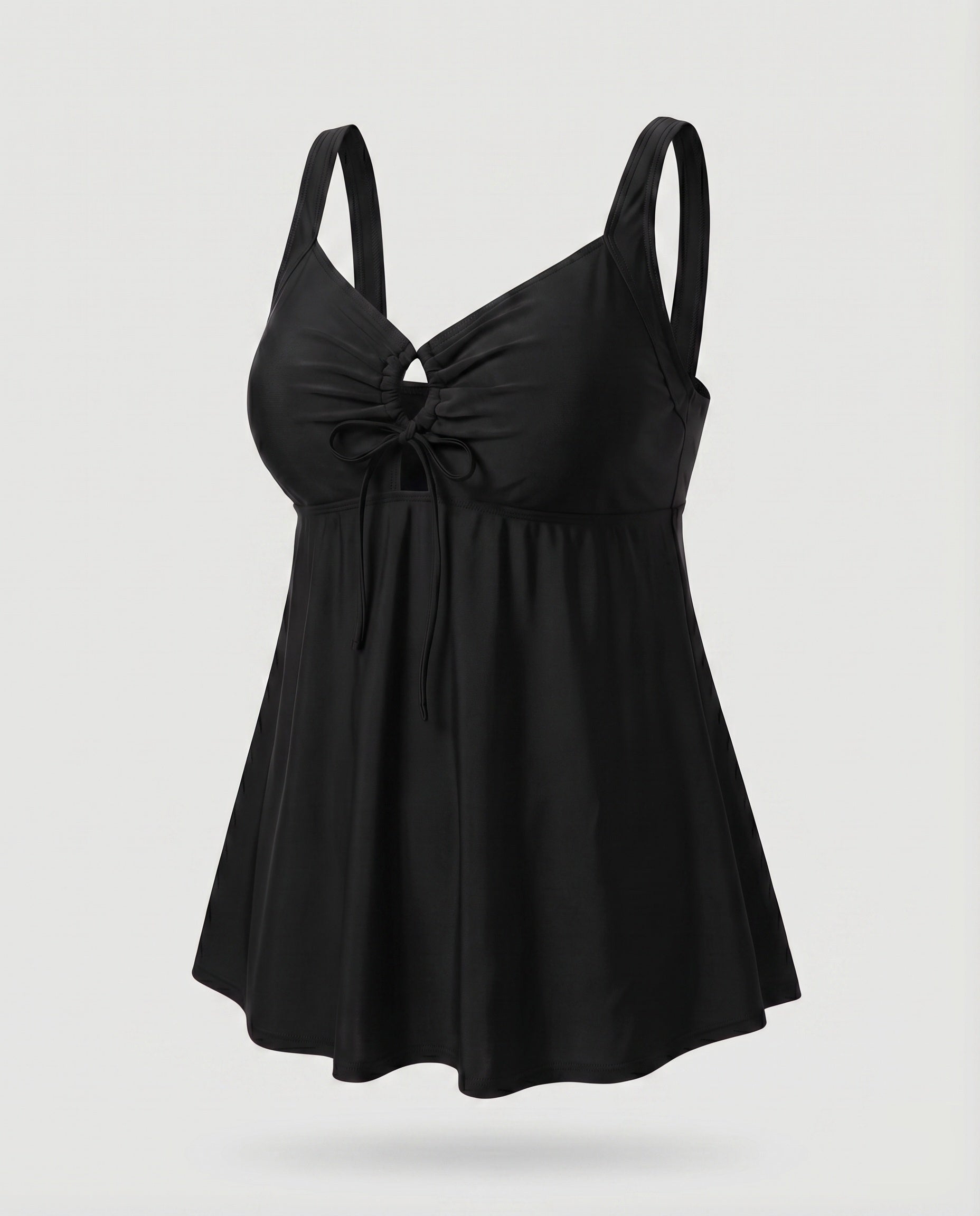 Top de Tankini de Cintura Alta con Dobladillo Trapecio y Detalle de Lazo