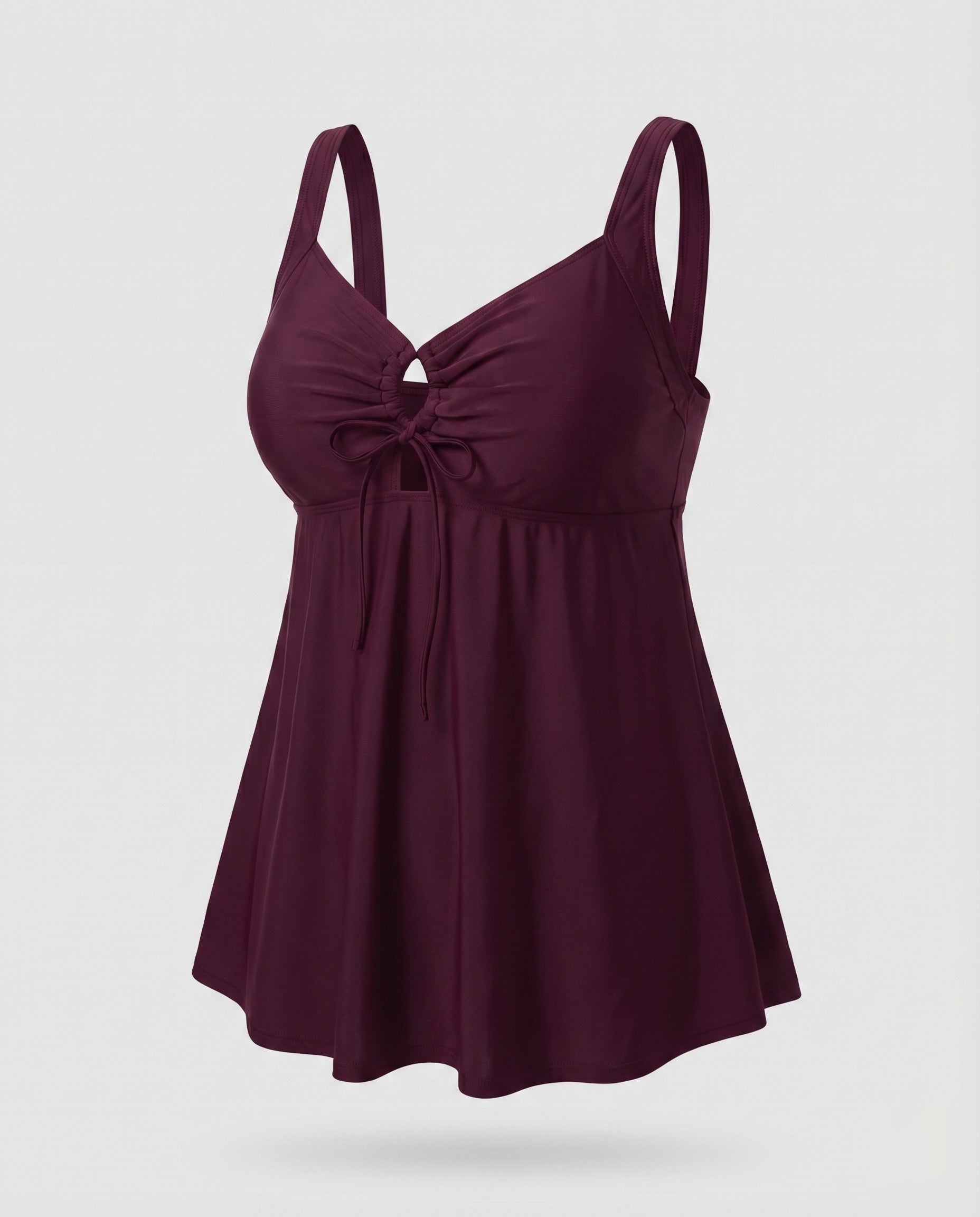 Top de Tankini de Cintura Alta con Dobladillo Trapecio y Detalle de Lazo