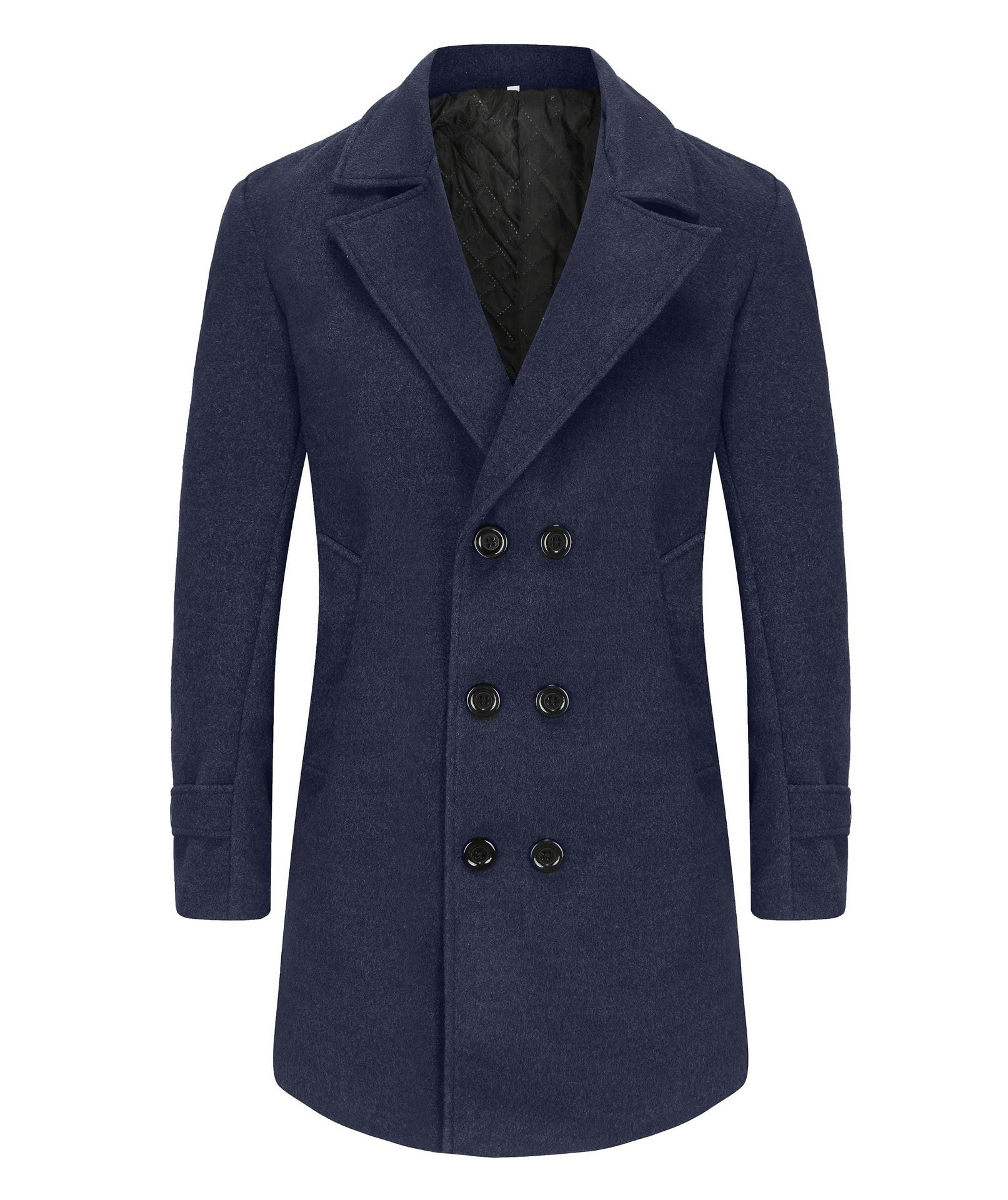 Men's Elegant Long Wool Coat with Double-Breasted Buttons for Cold Season