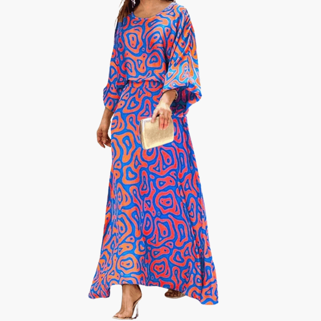 Ensemble Deux Pièces Femme avec Haut Imprimé Floral et Jupe Longue Évasée