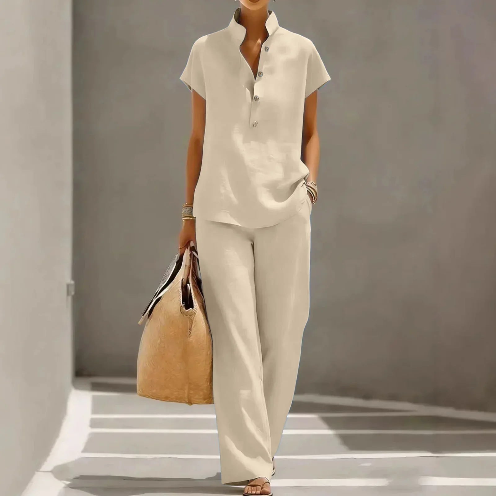 Ensemble pantalon pour femme | tissu en lin | coupe droite fluide plage