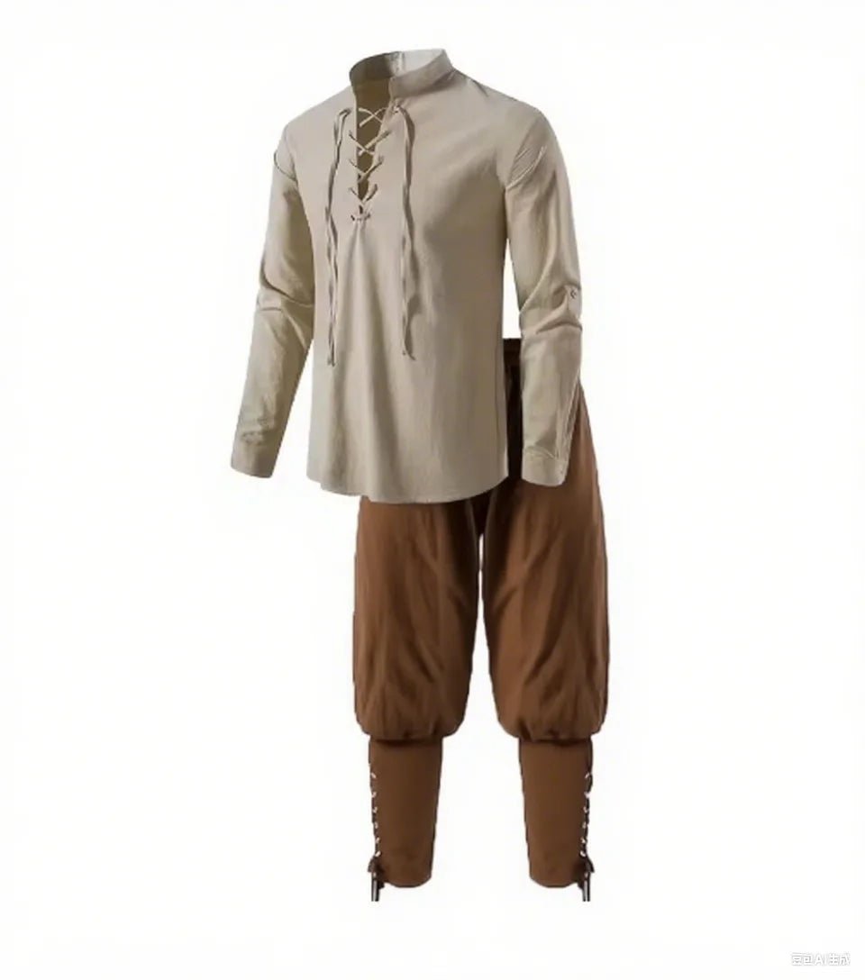 Pánská souprava s košilí a tříčtvrtečními kalhotami ve středověkém stylu na Halloween a cosplay